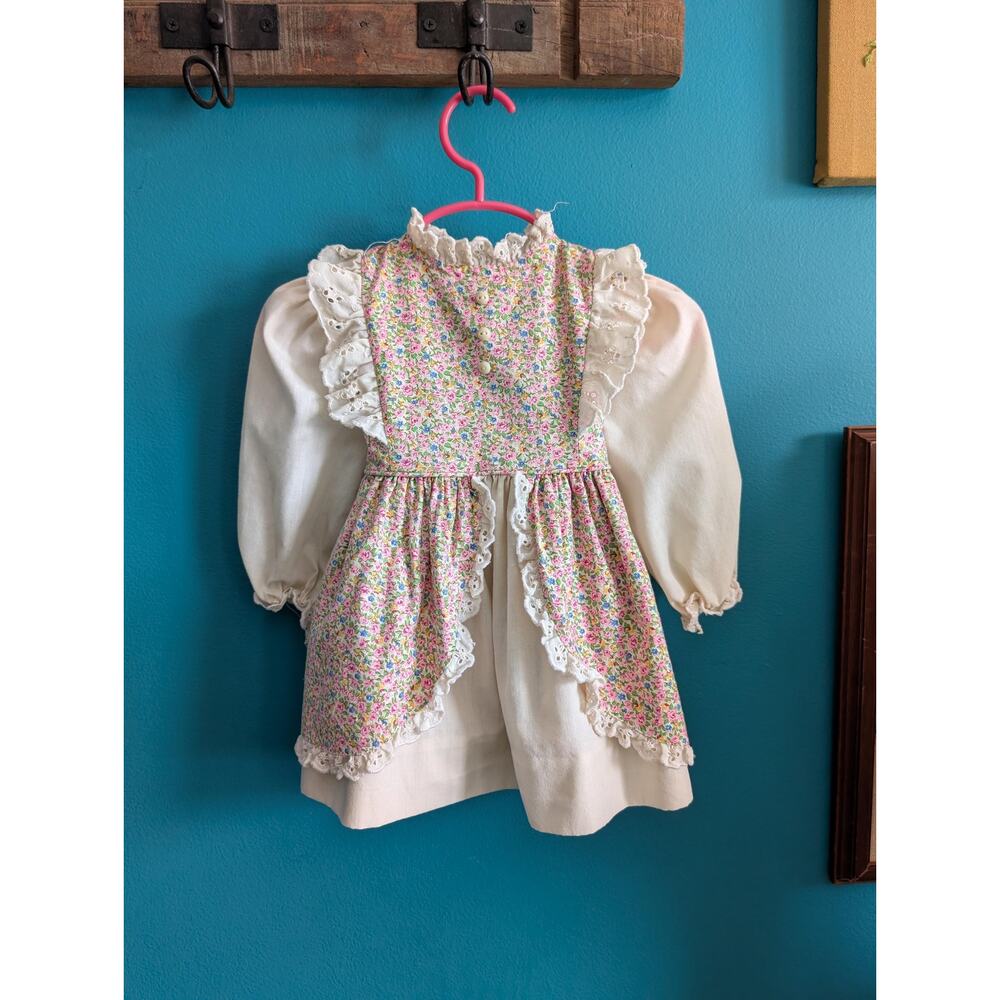 Vintage baby girls floral prairie dress 70s roses size 2t Cinderella brand